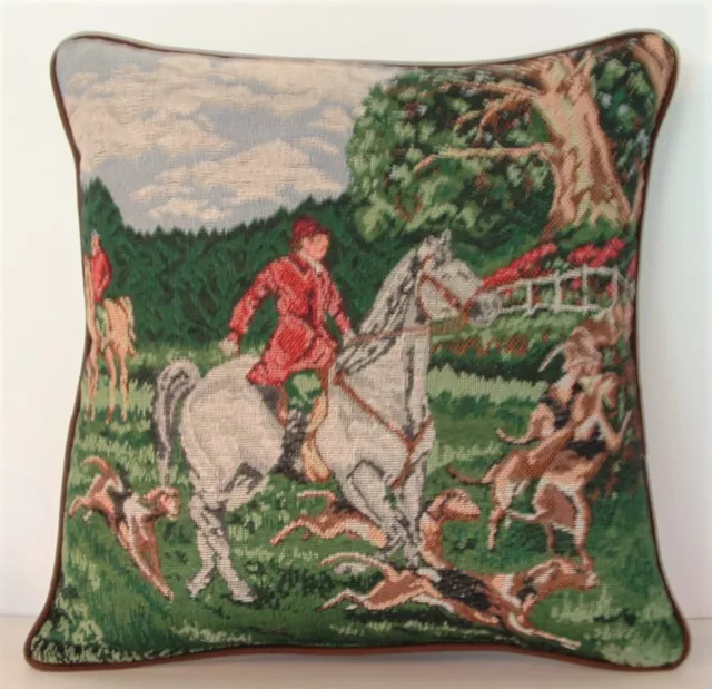 Fox Hunt - Horses And Riders In Chase w/ Hounds Tapestry Pillow New