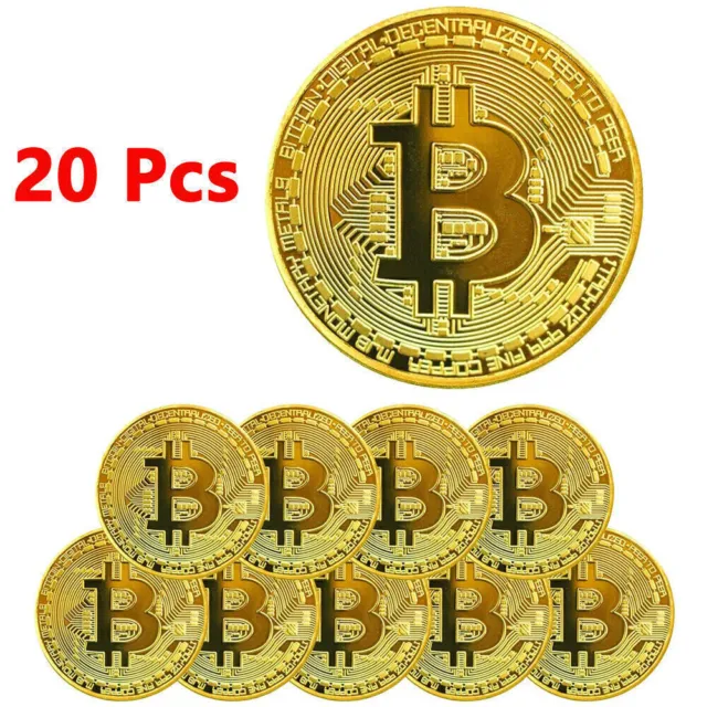 20PCS Gold Plated Bitcoin Coin Souvenir Coin Art Collection BTC Commemorative