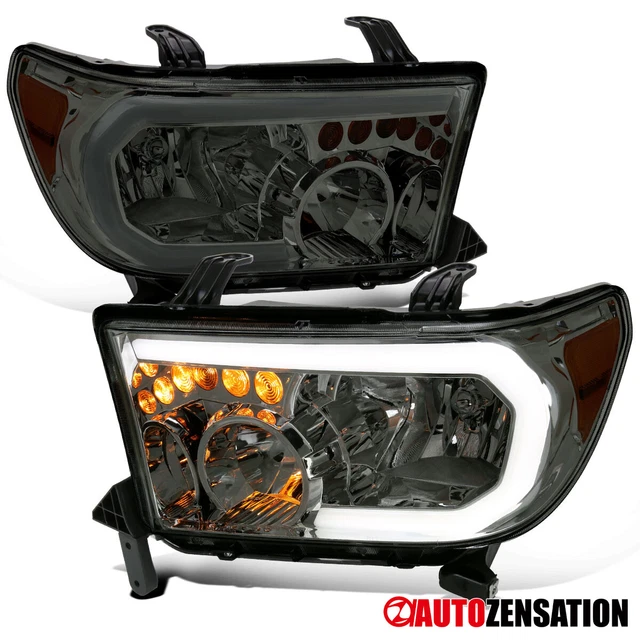 Fit 2007-2013 Toyota Tundra 2008-2017 Sequoia LED Strip Headlights Lamps Smoke