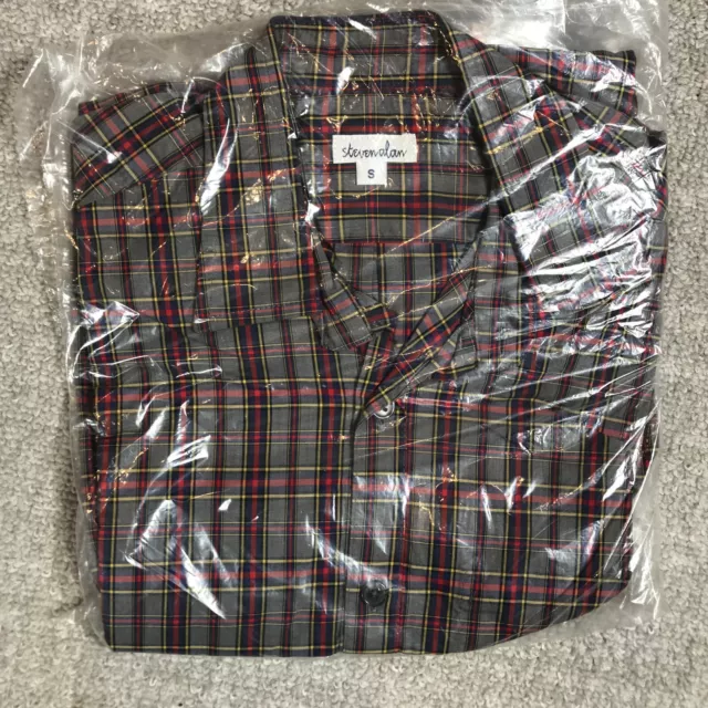 New Steven Alan Shirt Mens Small Button Up Gray Plaid Red  Pocket Made in USA 2