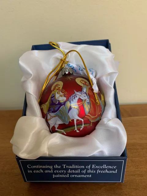 Holy Family Nativity G DeBrekht Glass Red Hand-painted Christmas Ball Ornament