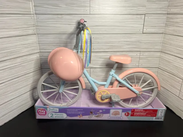 Play Tive Julia 2Pc Pink Blue & Grey Doll Bike Bicycle & Helmet - 12.5 x 17.72"