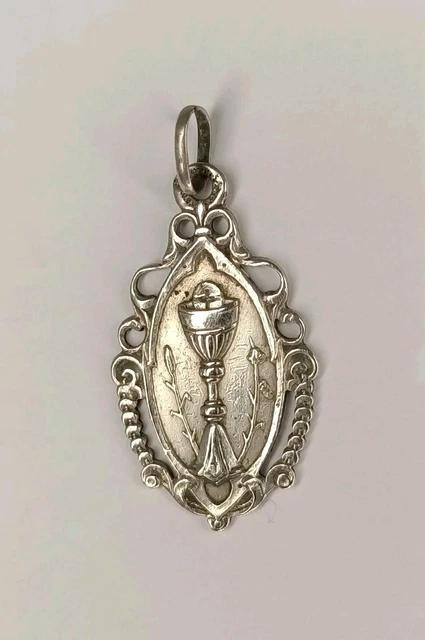 Ancien Pendentif Médaille Religieuse En Argent Massif 925, Sans Marque
