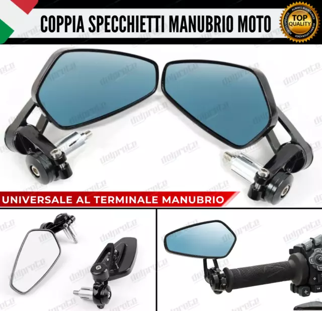 Specchietti Retrovisori Manubrio Coppia Per Moto Scooter Bar End Nero Cafe Racer