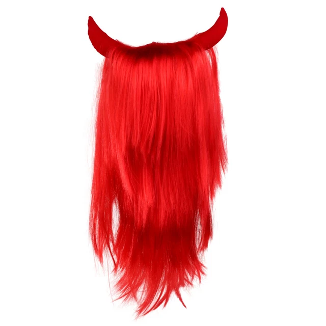 Horn Wig Headgear Halloween Cosplay Wigs Long Straight Hair Child