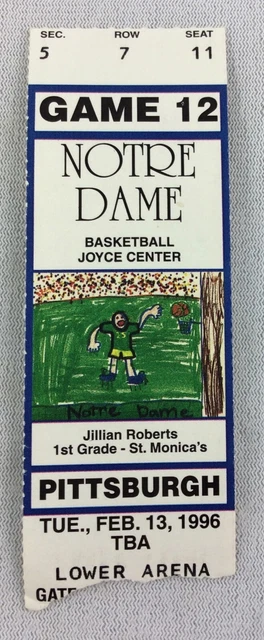 1996 02/13 Pittsburgh at Notre Dame Basketball Ticket Stub - Seat 11