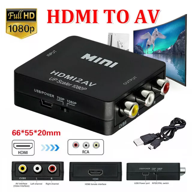 HDMI to RCA Composite AV CVBS 3RCA Video Cable Converter 1080p Downscaling Black