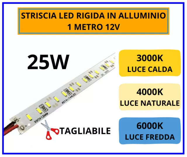 Barra Striscia a Led Rigida 12volt 1 mt 25w 3000 4000 6000k IP20