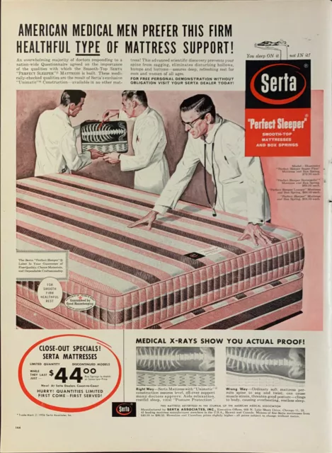 Vintage 1956 Serta Perfect Sleeper Smooth Firm Healthful Print Ad Advertisement