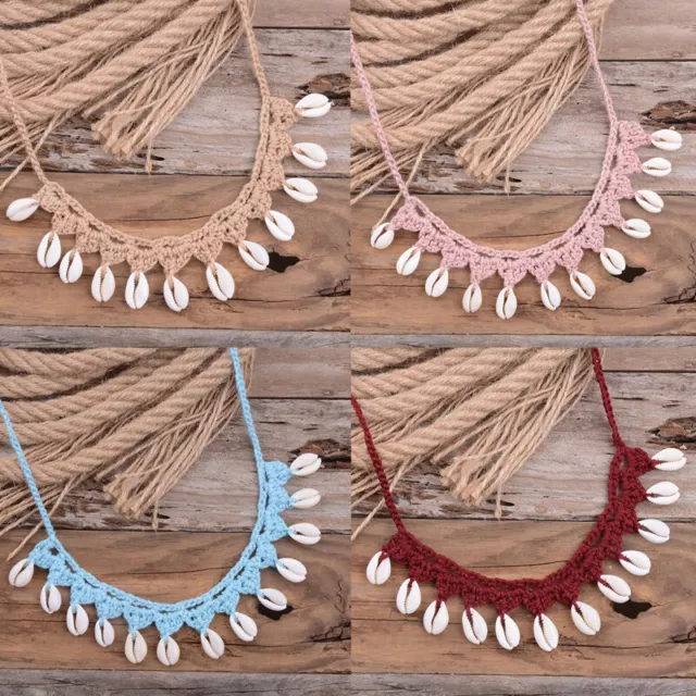 Boho Shell Necklaces Women Handmade Woven Rope Chain Choker Summer Beach Jewelry 3