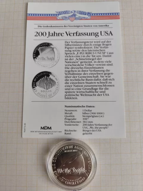 Silbermünze 900er USA 1 Dollar 1987 P,200 Jahre Verfassung 26,7gramm Original