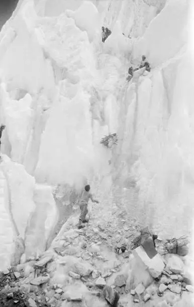 Crossing the main Rongbuk Glacier Tibet 30 May 1935 Mount Everest  .. Old Photo