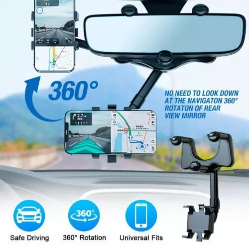 360° Car Phone Holder Rotatable And Retractable Rearview Mirror Mount Universal