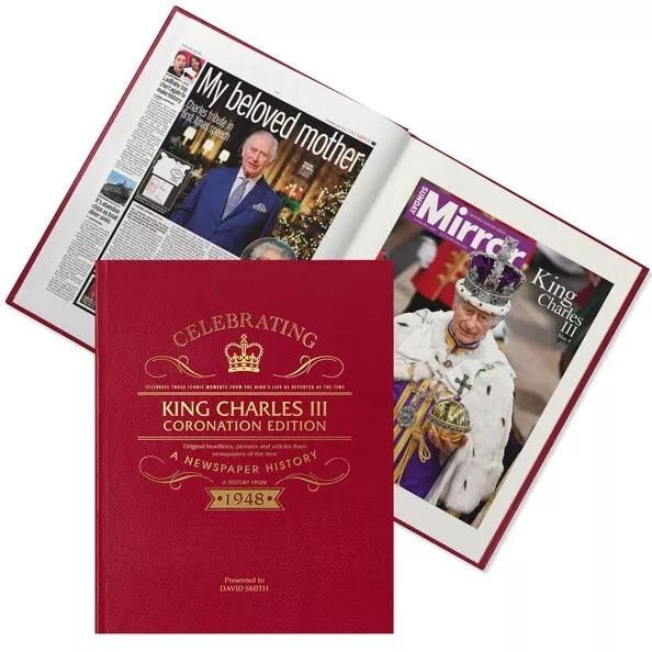 KING CHARLES Personalised Newspaper History Book British Royal CORONATION Gift