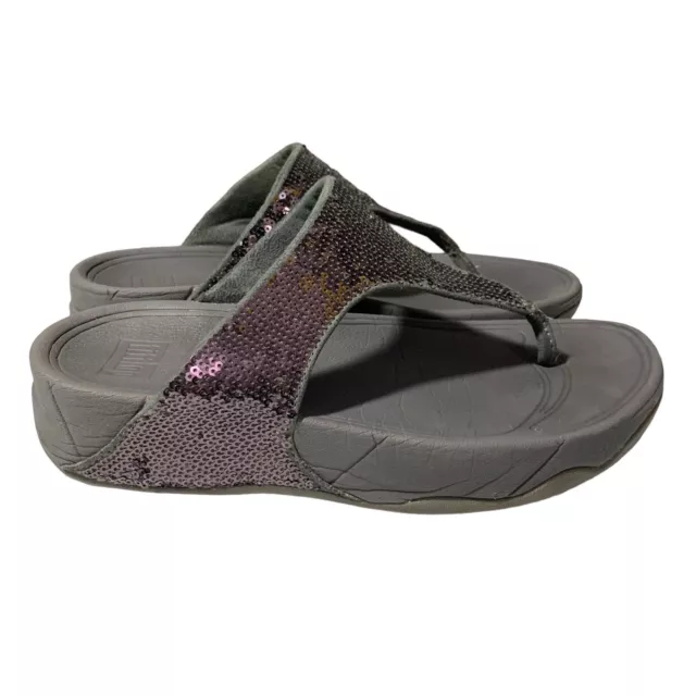 FitFlop Electra Classic Gray Sequins Thong Comfort Walking Sandals US 5