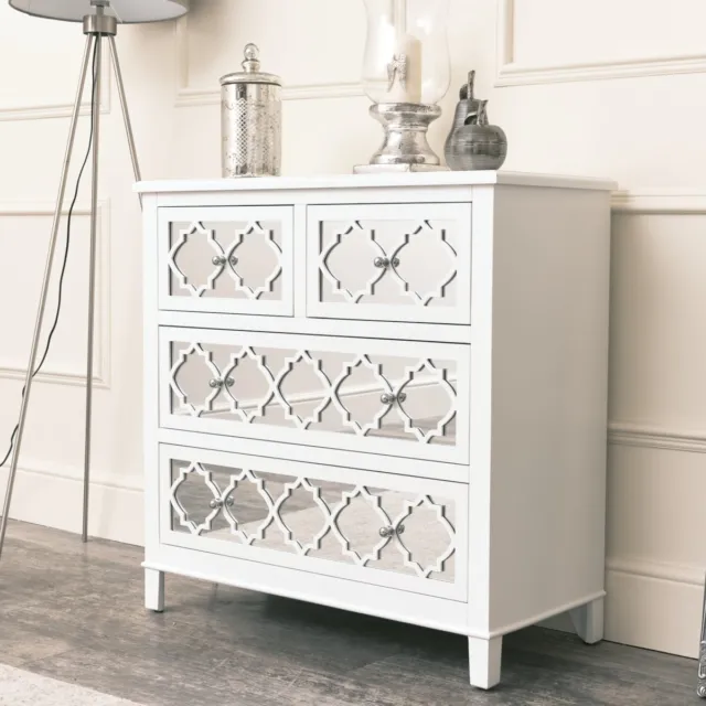 Large White Mirrored Chest of Drawers Sabrina White Range luxurious storage