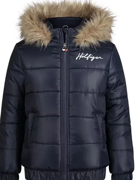 TOMMY HILFIGER Little Girls Navy Hooded Bomber Quilted Jacket, 2 T