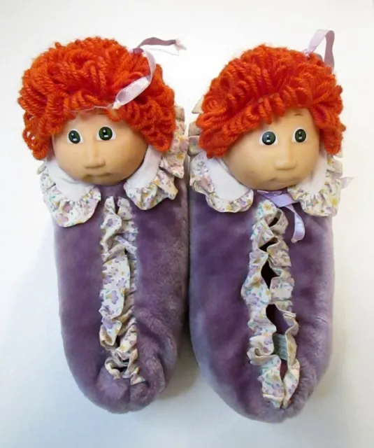 Vtg Cabbage Patch Kids Slippers Size 7-8 1984 Purple Red Hair Doll Korea
