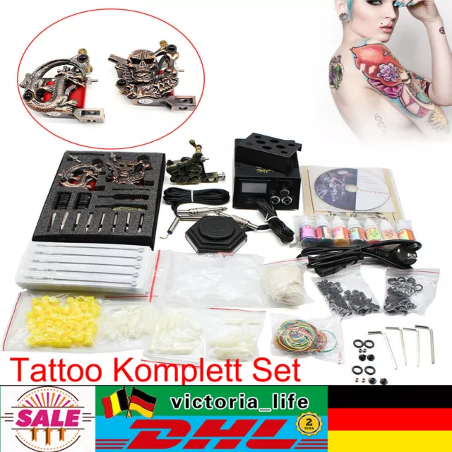 Tattoo Komplett Set 3 Tattoomaschine Tätowierung Netzgerät 50 Nadeln Tattoo Kit