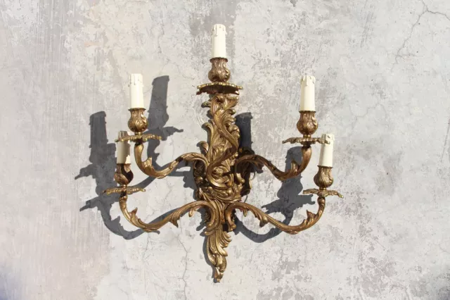 1900s Large Louis XV Style French Gilt Bronze Five-Arm Sconce