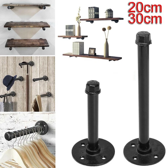 Black Iron Pipe Shelf Wall Bookshelf Storage Floating Shelving Bracket Gadget