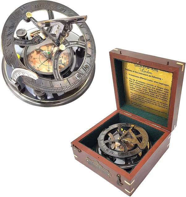 5"  Large Sundial Compass in Rosewood Case Top Grade Calibrated Vintage Gift