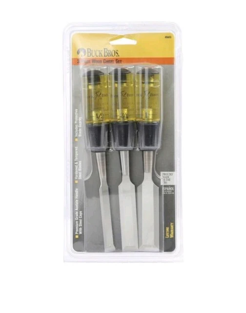 set of 3 Vingtage Buck Bros Made in USA beveled edge chisel 1/2" 3/4" 1"