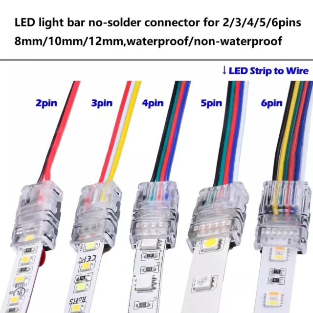 5X Wire to LED Strip Connector 2/3/4/5/6Pin 8mm 10mm 12mm Adapter RGB RGBW 5050