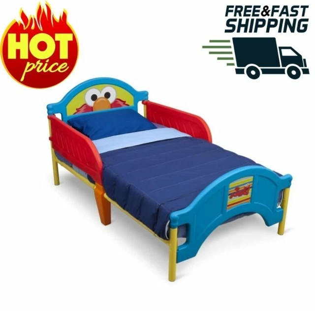 SESAME STREET ELMO Plastic Kids Toddler Bed w/ Guardrails, Red and Blue