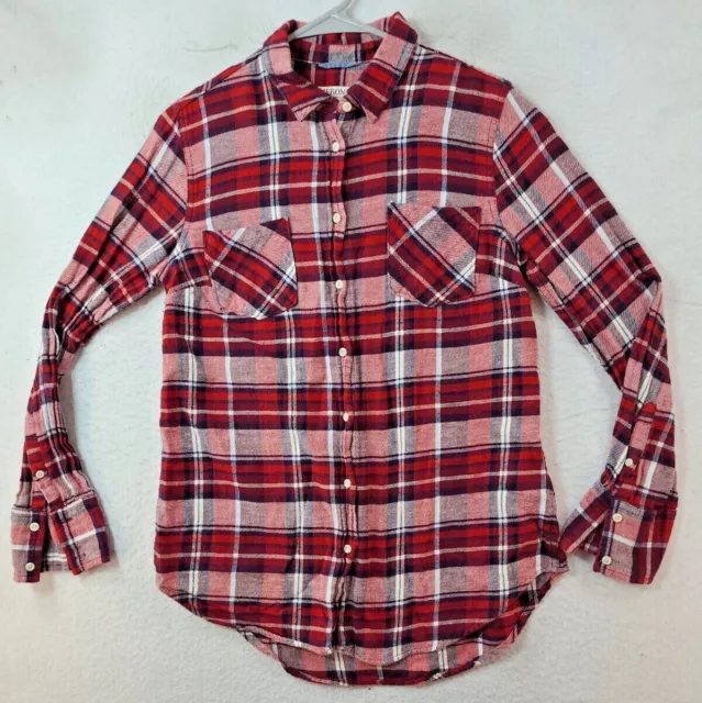 Merona Womens Medium Red Plaid Long Sleeve Button Up Flannel Shirt