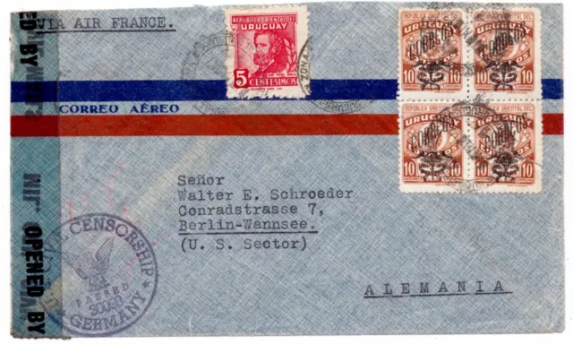 Uruguay 1947 Mischfrankatur Zensur US Zone Michel Nr. 673+694
