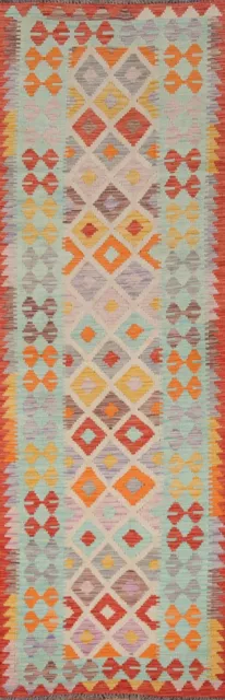 Alfombra de lana de pasillo reversible Kilim tejido plano diamante 2' 9"" x 9' 9
