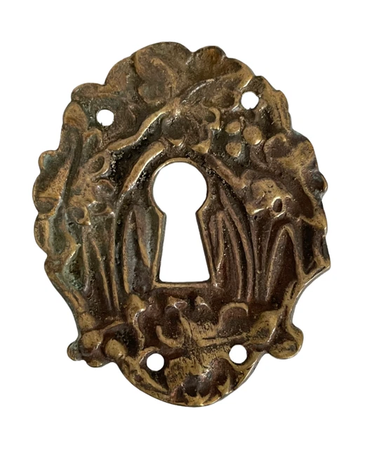 1 Antique 18th Century Art Nouveau Brass Escutcheon Keyhole Cover Cabinet Door