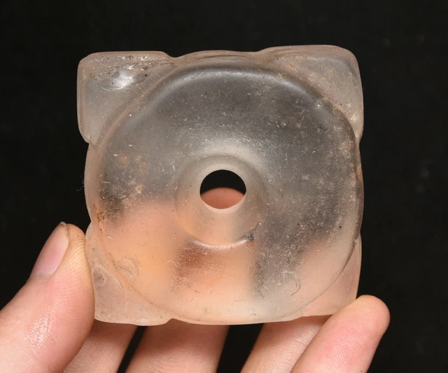 2.2" China rare hongshan culture white crystal craved jade zong cong pendant