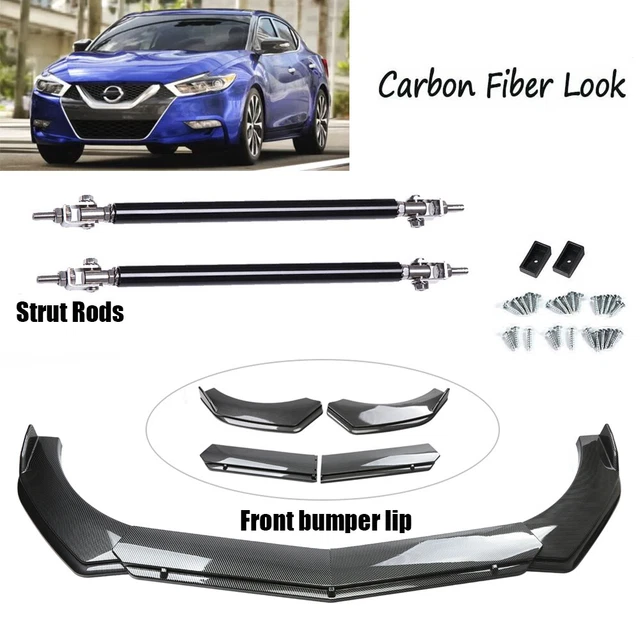 For Nissan Maxima 2 Layer Carbon Fiber Front Bumper Spoiler Splitter+Strut Rods