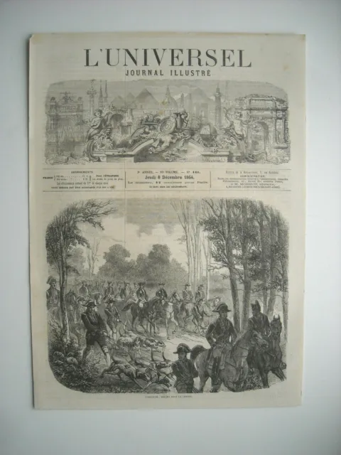 Gravure 1864. Compiegne ; Depart Pour La Chasse.