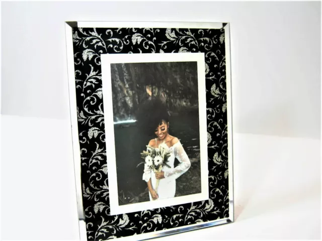 Mirrored Glass Glittery Black Silver Photo Frame Picture Holder for 4x6 Photo