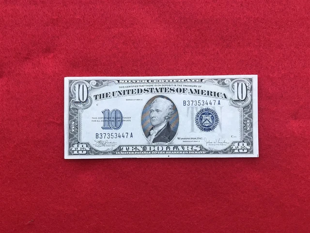 FR-1704 1934 C Series $10 Silver Certificate *About Uncirculated*