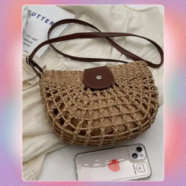 Hollow Out Straw Bag Buckle Adjustable Strap Vacation Straw