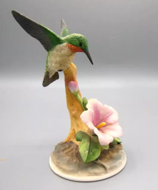 Vintage Andrea by Sadek -  Ruby Throated Hummingbird with Pink Hibiscus