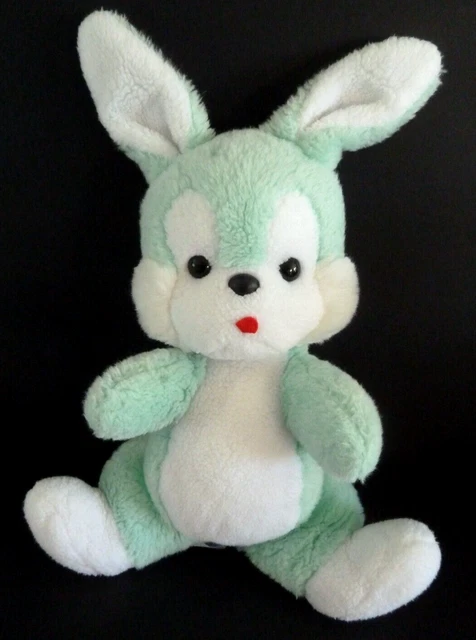 GG. DOUDOU PELUCHE NOUNOURS LAPIN VERT BLEU BLANC LANGUE ROUGE 35cm +oreille BE