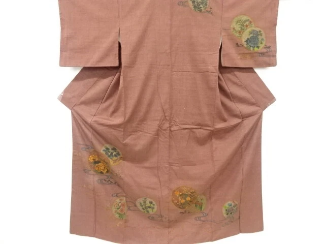 6573223: Japanese Kimono / Vintage Homongi / Tsumugi / Flower & Traditional Patt