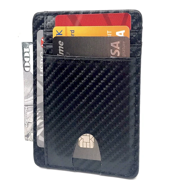 Mens Leather Slim Wallet RFID Blocking Minimalist ID Holder Credit Card Wallet