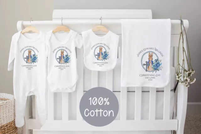 Baby's Christening  ~Peter Rabbit *Baby Grow *Gro *Sleepsuit*Personalised