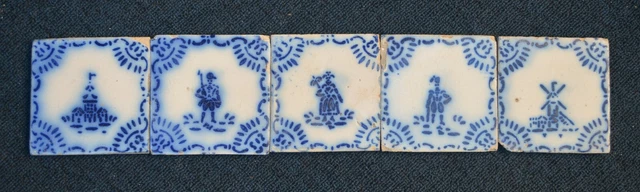 FRANCIA AZULEJO ANTIGUO - PAS DE CALAIS - DESVRES - SET DE 5 TEJAS c1870