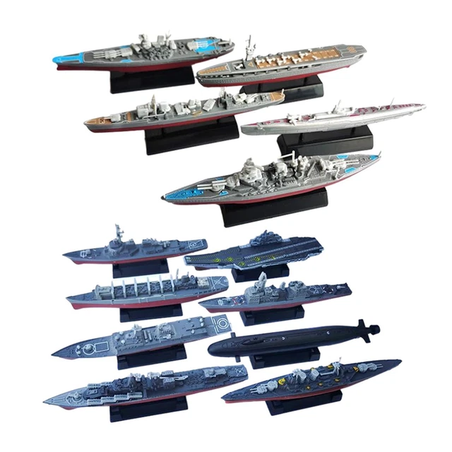 Lot De 8 Modèles De Navires De Guerre Jouets 4D – À Assembler, 15 Cm Après Montage, Plastique Gris