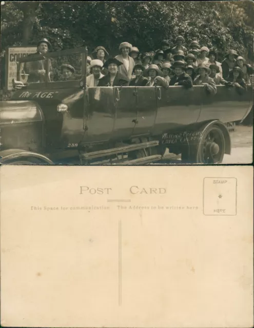 Tourist Charabanc Visiting Goughs Caves Cheddar Real Photo RP