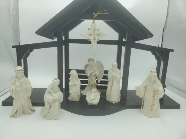 Lenox China Jewels Nativity Set 8 Pieces & Stable Creche Manger Scene Star Angel