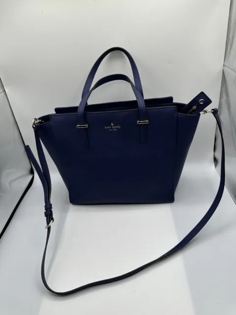 KATE SPADE Cedar Street Hayden Midnight Blue Leather Satchel Tote XBody Handbag