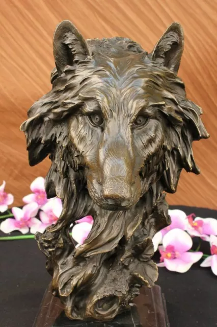 Genuine Bronze Metal Statue on Marble Howling Timber Wolf Coyote Sculpture SALE